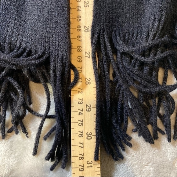 Worthington Black Open Front Poncho Cape w/ Fringe Hem Detail One Size Fits All - Picture 4 of 5